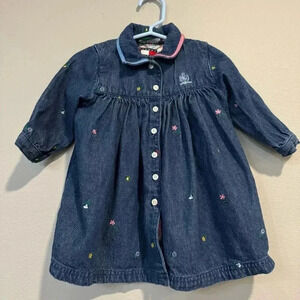 Tommy Hilfiger Denim Floral Embroidered Dress Button Down Western 6-12 months